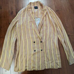 Alysi women's double breasted blazer in size USA 4 beige yellow stripe